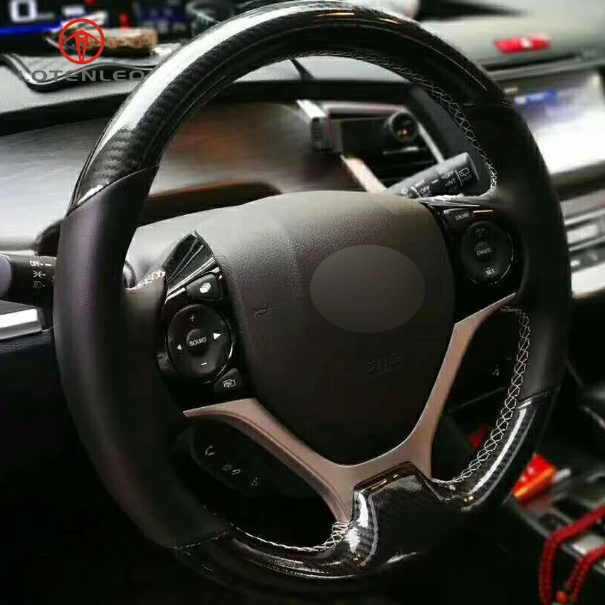 

LQTENLEO Carbon Fiber Leather Black Leather DIY Hand-stitched Car Steering Wheel Cover for Honda Civic Civic 9 2012-2015