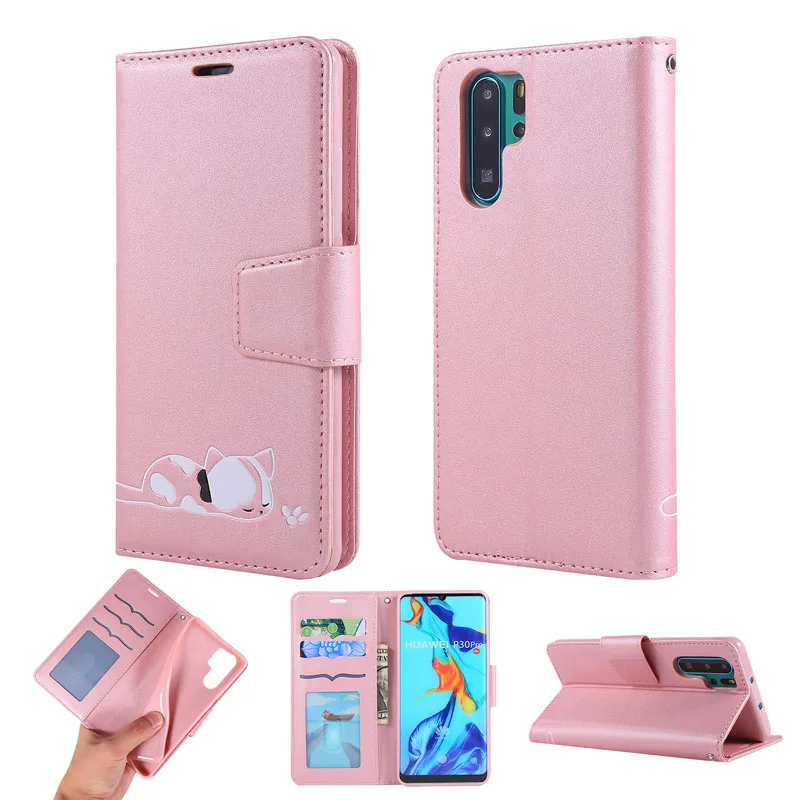 Чехол из искусственной кожи с котом для huawei P30Pro P20 P30lite y7 y6 откидная карта с ремешком для Honor 10lite