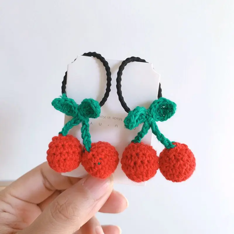 

Милые Шерстяные Завязки для волос в виде вишни для девочек, рождественские детские аксессуары для волос, эластичные повязки для волос, 2 шт./...