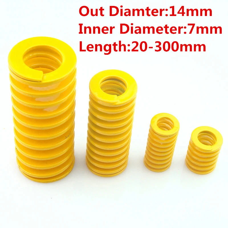 2PCS Yellow  Light Load Stamping Mould Die Rectangle Compression Spring Outer Diameter 14mm Inner Diameter 7mm Length 20-300mm