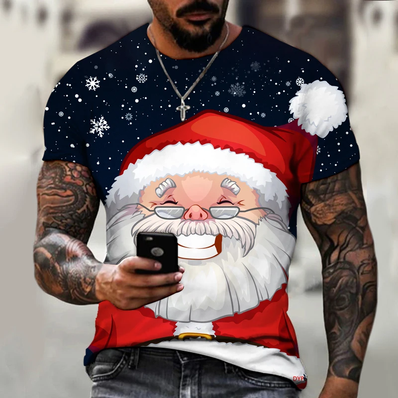 

Men's 3D Printed T-shirt Christmas Cartoon Print New Year Fashion Harajuku High Quality Soft Oversized Round Neck Shirt