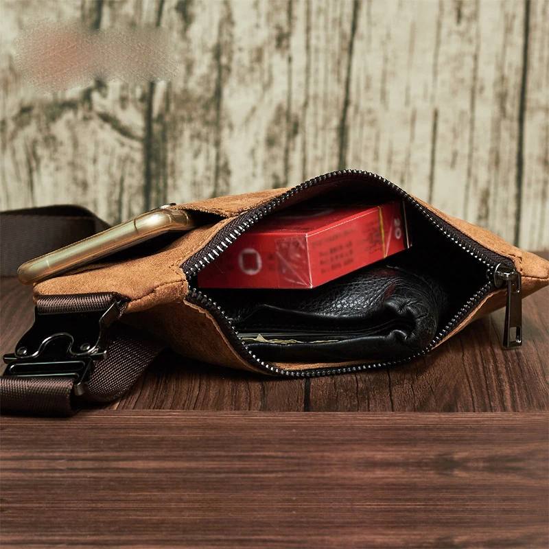 Мужская кожаная нагрудная сумка большого размера модная повседневная для