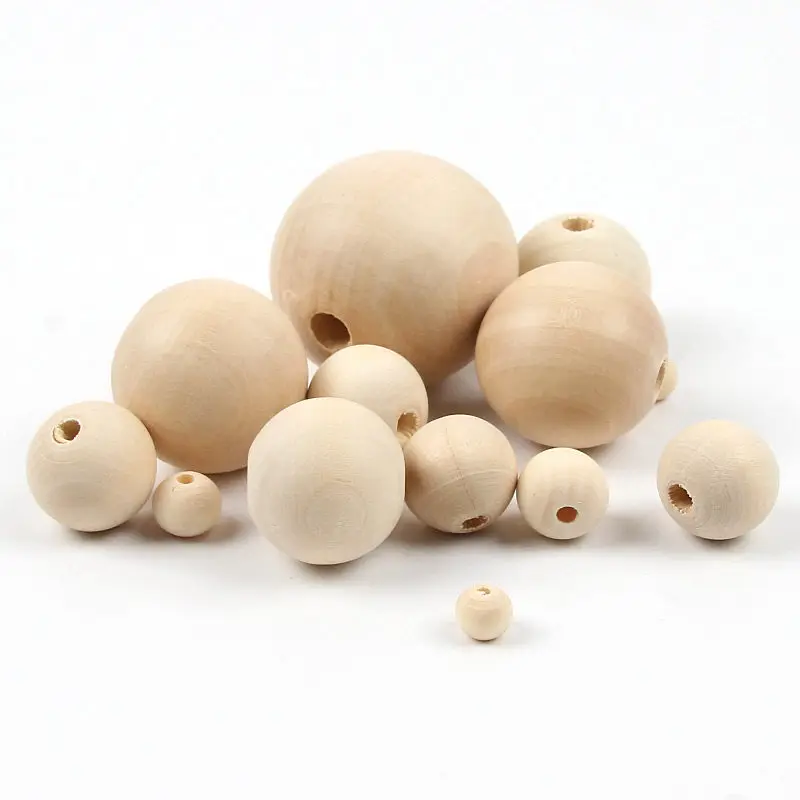 

4-50mm Wood Round Ball Spacer Loose Beads Natural Lead-free Wooden Beads For Jewelry Making Necklace Bracelet DIY Accessories