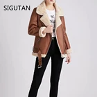 Женская зимняя куртка из искусственной кожи, с мехом