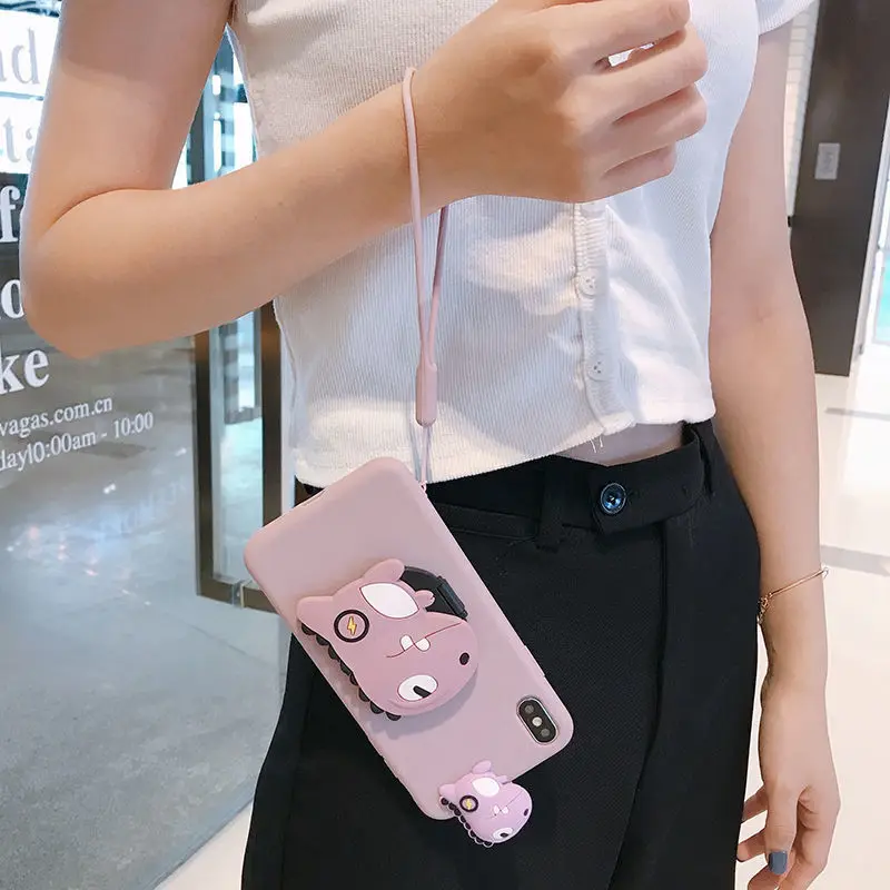 

Mirror Case For iPhone 12 12 Mini 12 Pro Max 11 11 Pro SE 2020 X XS Max 7 8 Plus Case Cute Cartoon Dinosaur Stand Soft TPU Cover