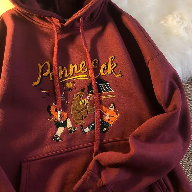 

Thickened Chic Cartoon Embroidered Bodysuit for Women's Fashion Ins Hooded Korean Fashion Loose Jacket Womens Winter Tops