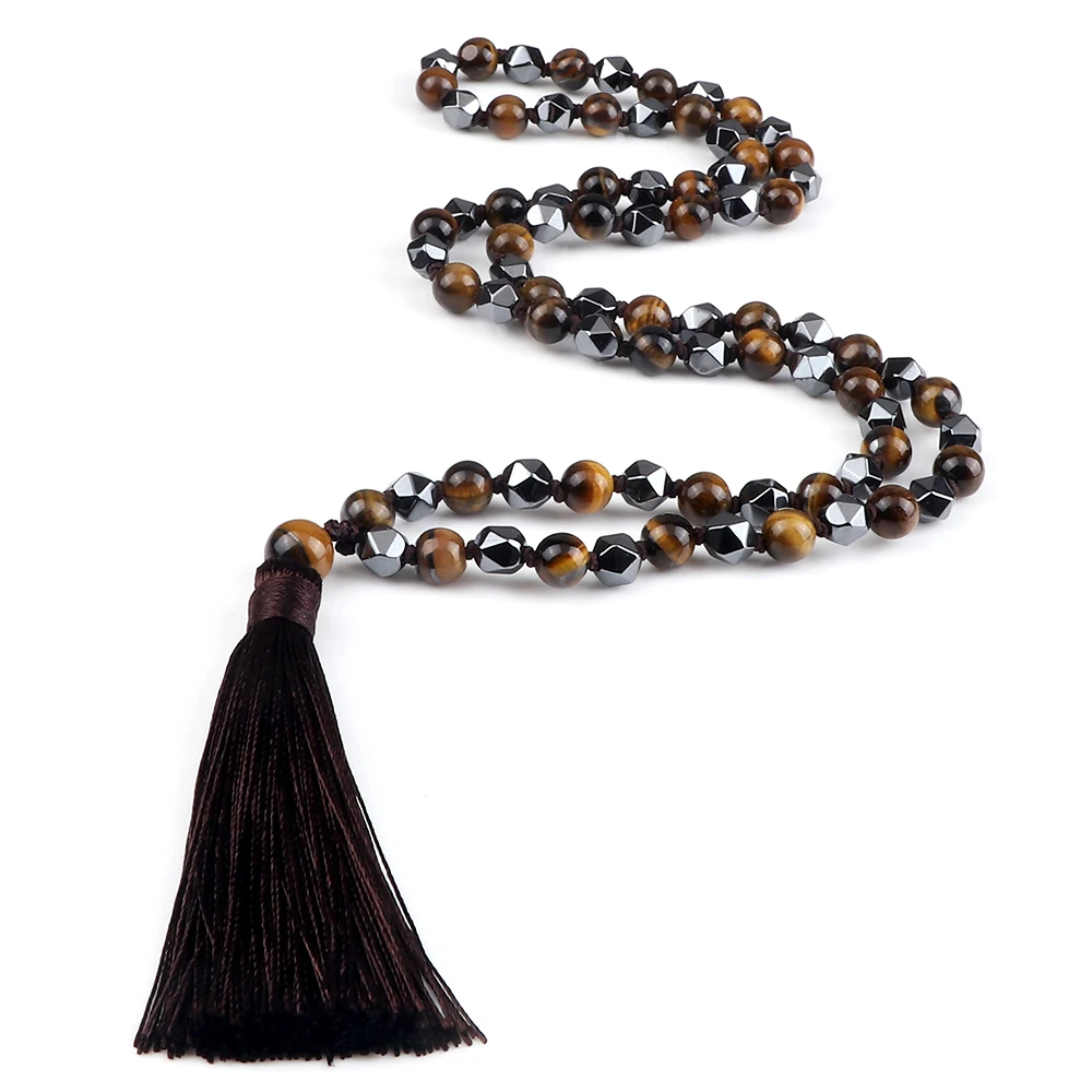 

Ожерелья из гематита и бисера «тигровый глаз» для мужчин и женщин, 108 мала, модные ожерелья из натурального камня для защиты здоровья, новый ...