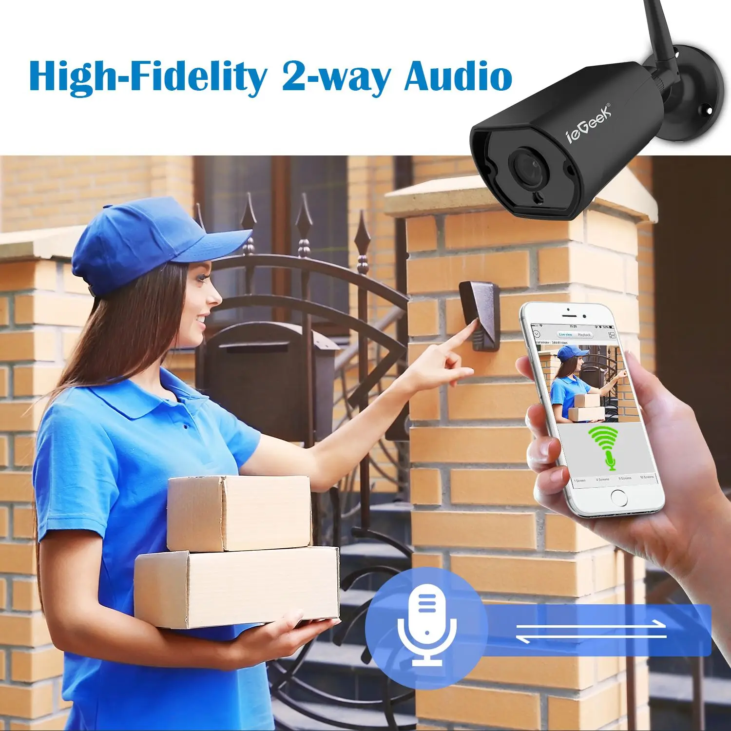 ieGeek 3MP IP Camera Wifi Outdoor 1080P HD IR Motion IP66 Waterproof Two-Way Audio CMOS CCTV Security Wireless | Безопасность и