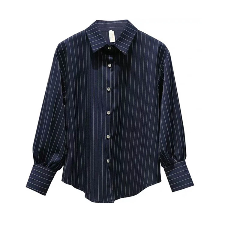 

Autumn Spring Blouse Women Shirts Striped Single Breasted Casual Oversize Boyfriend Wild Office Lady Tops 2020 New