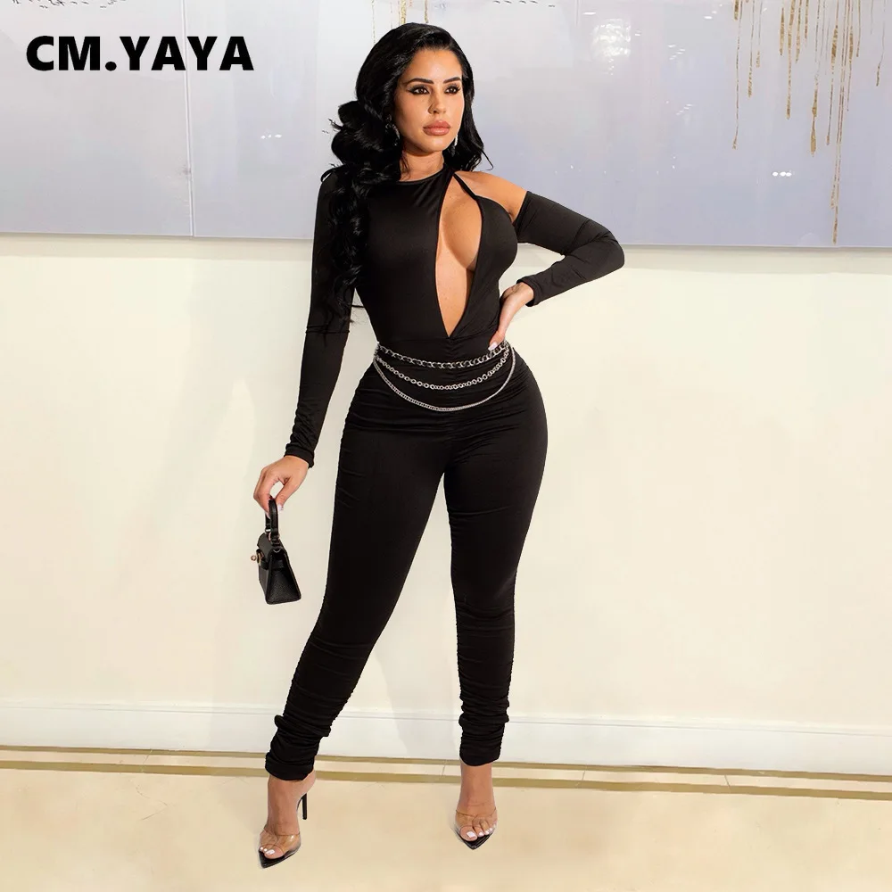 

Женский Облегающий комбинезон CM.YAYA с вырезами на плечах, с длинным рукавом, элегантный сексуальный цельнокроеный костюм для вечевечерние Н...