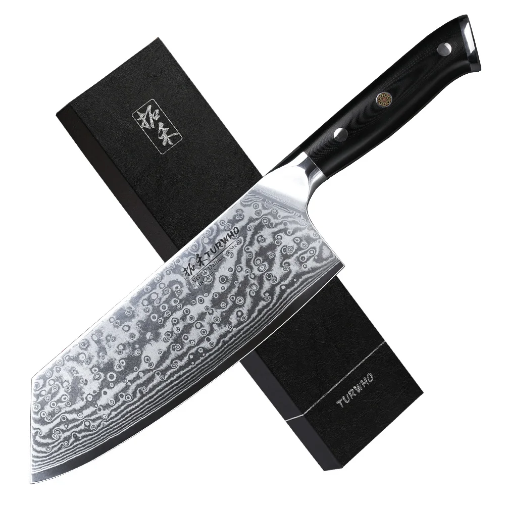 TURWHO 7,5 ''нож для овощей Nakiri 67 слоев японский VG10 Дамасская сталь шеф-повара Многофункциональный кухонный нож с G10-Handle