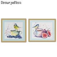 fig tea with tits cross stitch kits package 18ct 14ct 11ct cloth silk cotton thread embroidery diy handmade needlework
