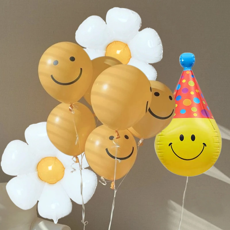 9Pcs Rainbow Sunflower Clouds Foil Balloons 12Inch Yellow Smiley Latex Ballon Set Baby Shower Wedding Birthday Party Decorations | Дом и сад