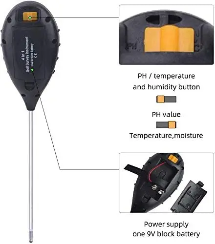 Soil Test Kit 4 IN 1 Digital PH Meter for with Sunlight/Moisture/Temperature Measuring Tester Tool Garden Farm Lawn | Инструменты