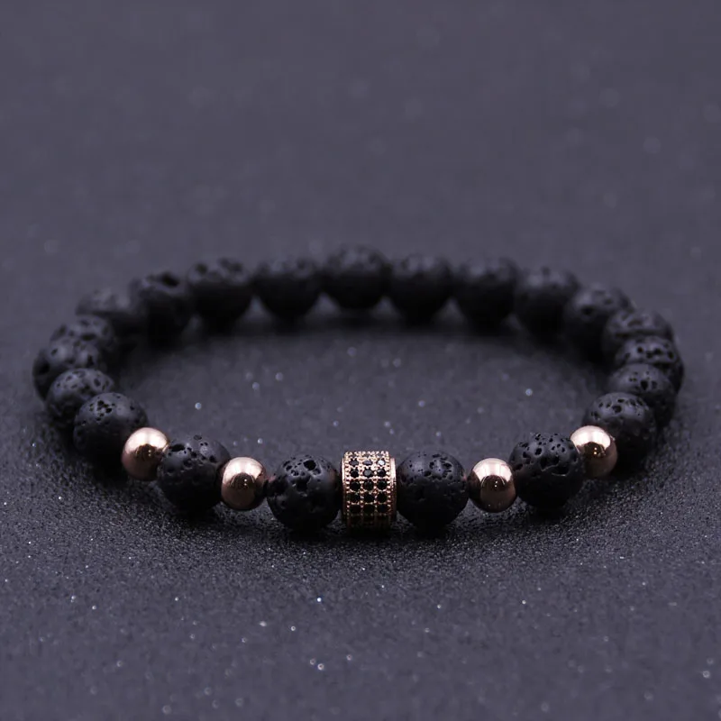 HYHONEY камень из натуральной лавы мужские бусы браслеты микро проложить циркония CZ