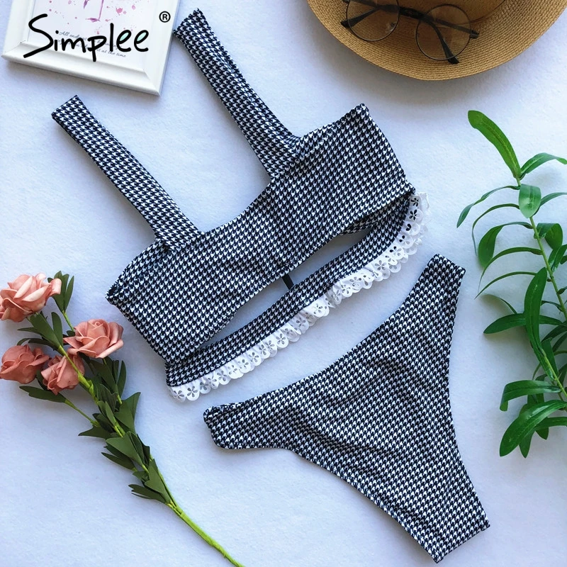 Женский раздельный кружевной купальник Simplee сексуальный женский с полым вырезом