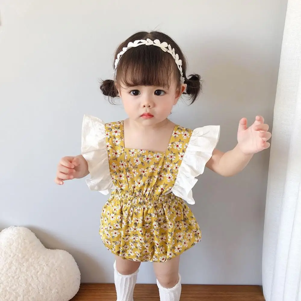 Комбинезон для новорожденных девочек с оборками и цветочным рисунком маленьких