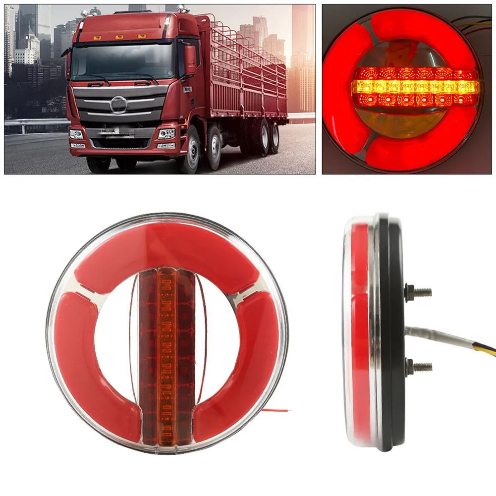 

Round LED Neon Rear Tail Lights Stop Hamburger Dynamic Indicator Truck Lorry Van LED Pickup Tail Light 205 Water Tail Light