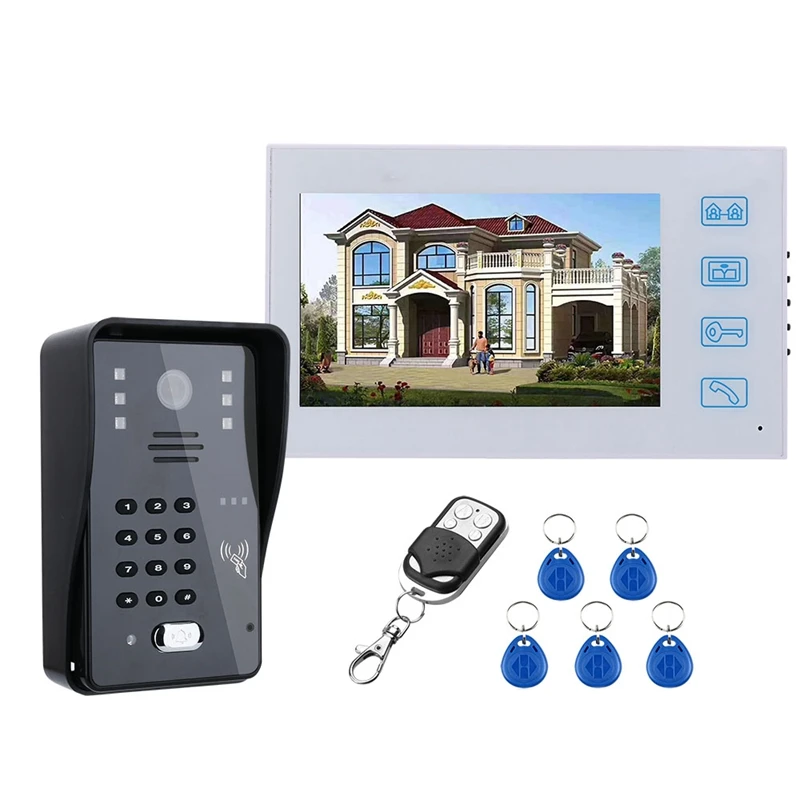 

7Inch Press Video Door Phone Intercom Doorbell RFID IR-CUT 1000TV Line Camera Wireless Remote Access Control