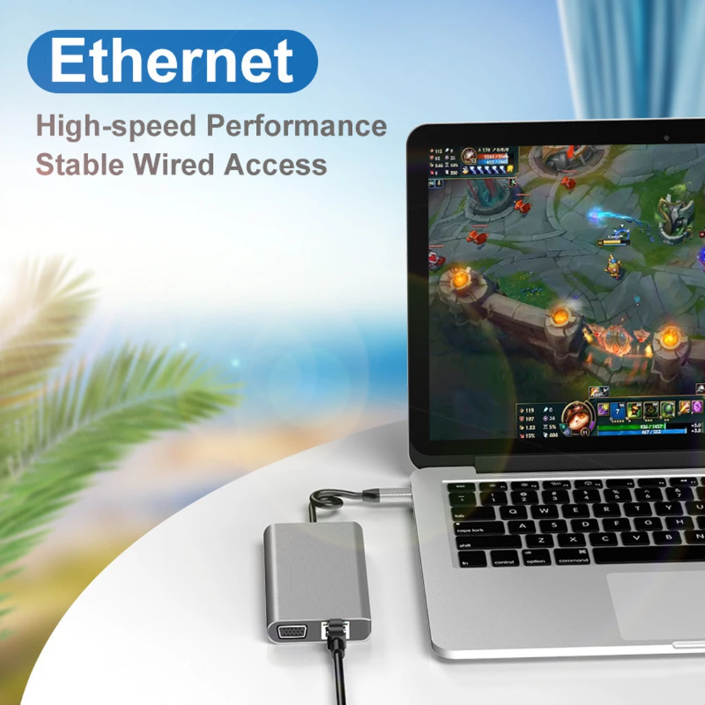 Tebe type-C концентратор 8-в-1 док-станция с 3 5 мм аудио конвертер USB C к HDMI + VGA двойной