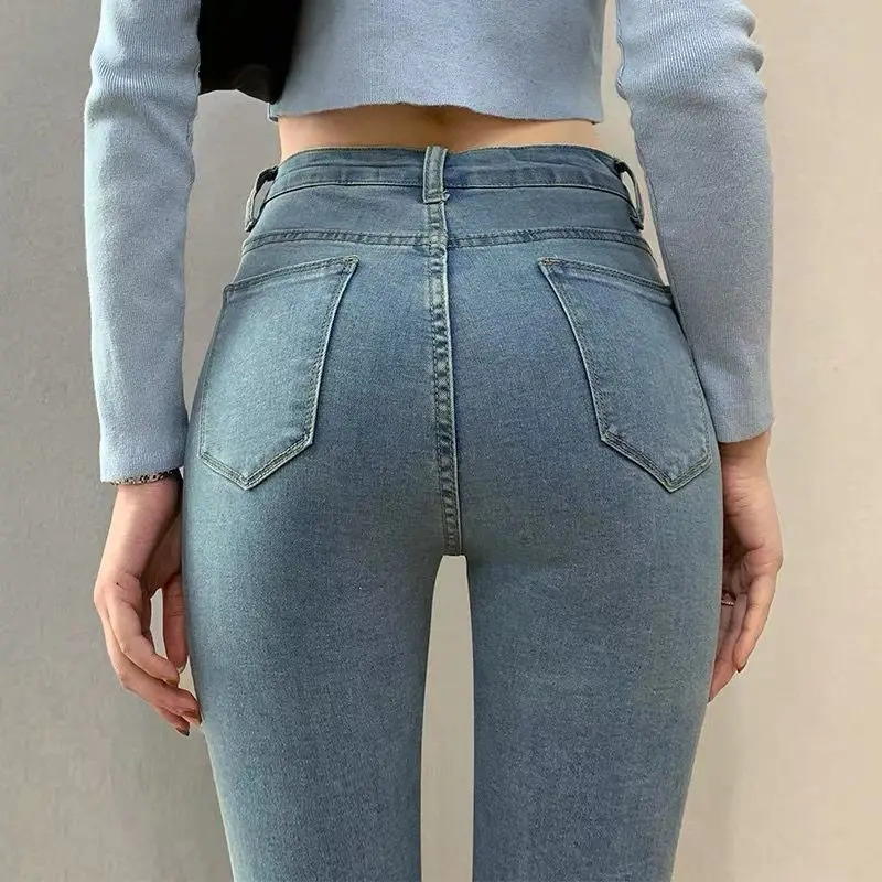

Summer thin high stretch jeans female Korean student stretch nine point high waist Leggings slim trousers