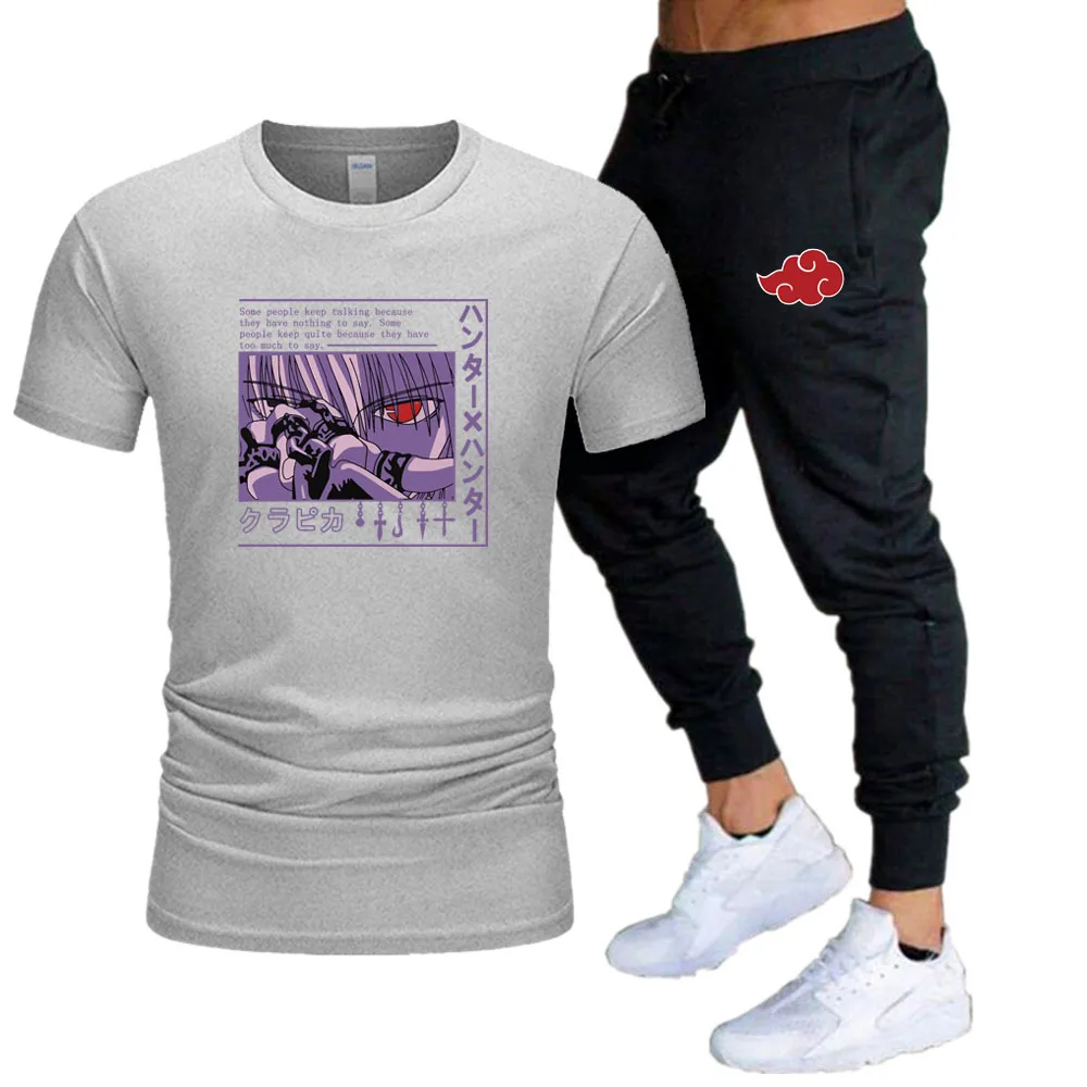 

Anime Demon Slayer Printing Cotton T-shirt Oversized Streetwear Summer Short Sleeve Sports Trousers Hip-Hop Custom Tracksuit Set