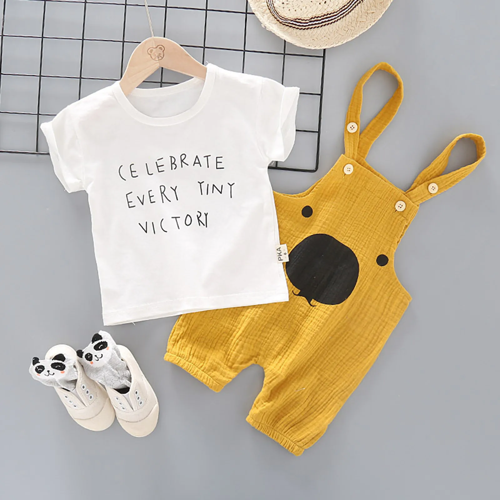 Summer Baby Boy Clothes Cartoon Print Top+bear Shorts Kawaii Outfits Set Toddler Casual Children Suit Tracksuits |