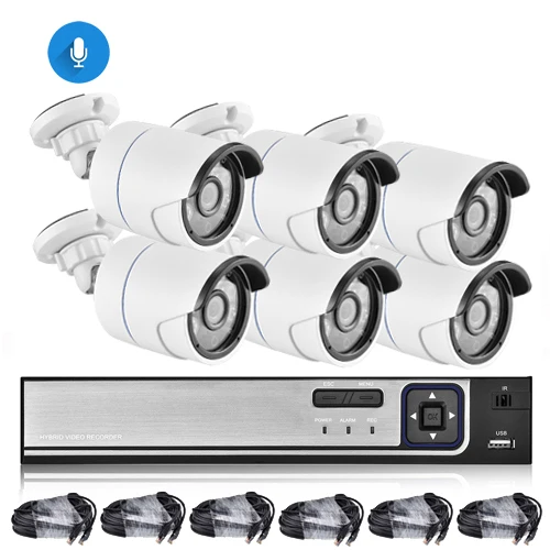 AZISHN H.265 8CH 4MP POE камера безопасности Система комплект аудио запись ip-камера ИК Открытый водонепроницаемый CCTV видеонаблюдения NVR комплект - Цвет: NVR 6Camera 6cable