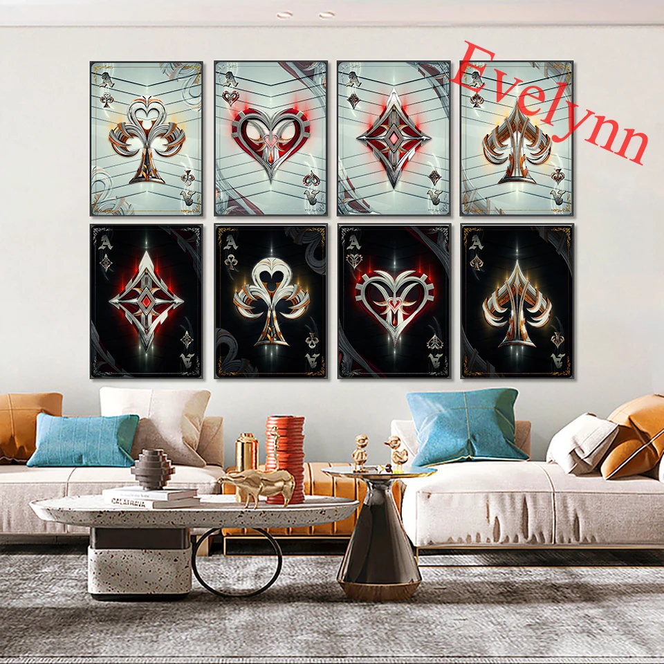 

Abstract Retro Poster Playing Cards Ace Of Spades,Diamonds,Clubs,Hearts Hd Print Wall Art Canvas Painting Modular Pictures Decor