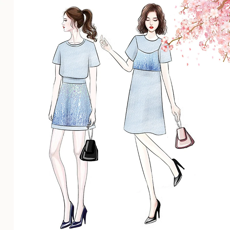 Женский комплект одежды из 2 предметов футболка с блестками и юбка |