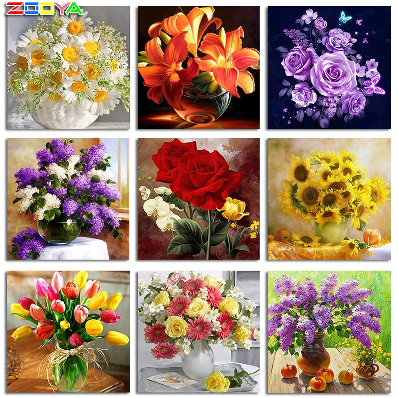 NEW 3D DIY Diamond Painting Cross Stitch Kits Daisy Diamond Mosaic Floral Vase Diamond Embroidery Full Drill Home Decor BJ471