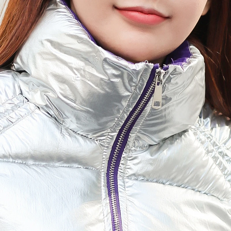 

Nice Glossy Jacket Women Winter Fashion Warm Thick Solid Short Style Cotton Padded Parkas Coat Stand Collar