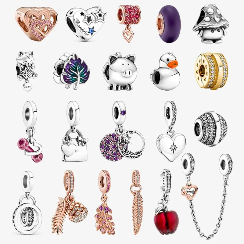 

2021 S925 Sterling Silver Feather shopping bag dumbbell piggy bank beads suitable for original Pandora women's bracelet Jewelry