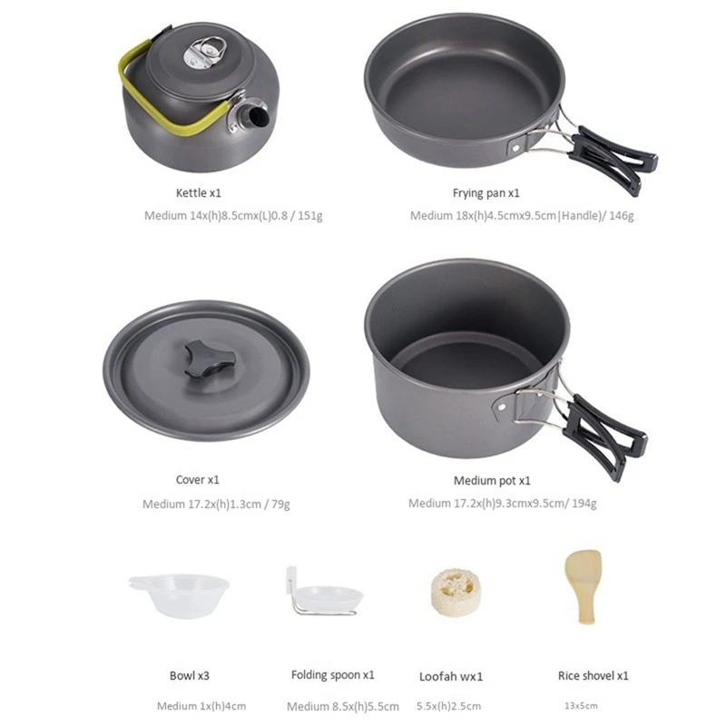 

Camping Cookware Kettle Mess Kit with Pot Bowl Knife Fork Spoon for Outdoor Camping Backpacking Hiking and Picnic