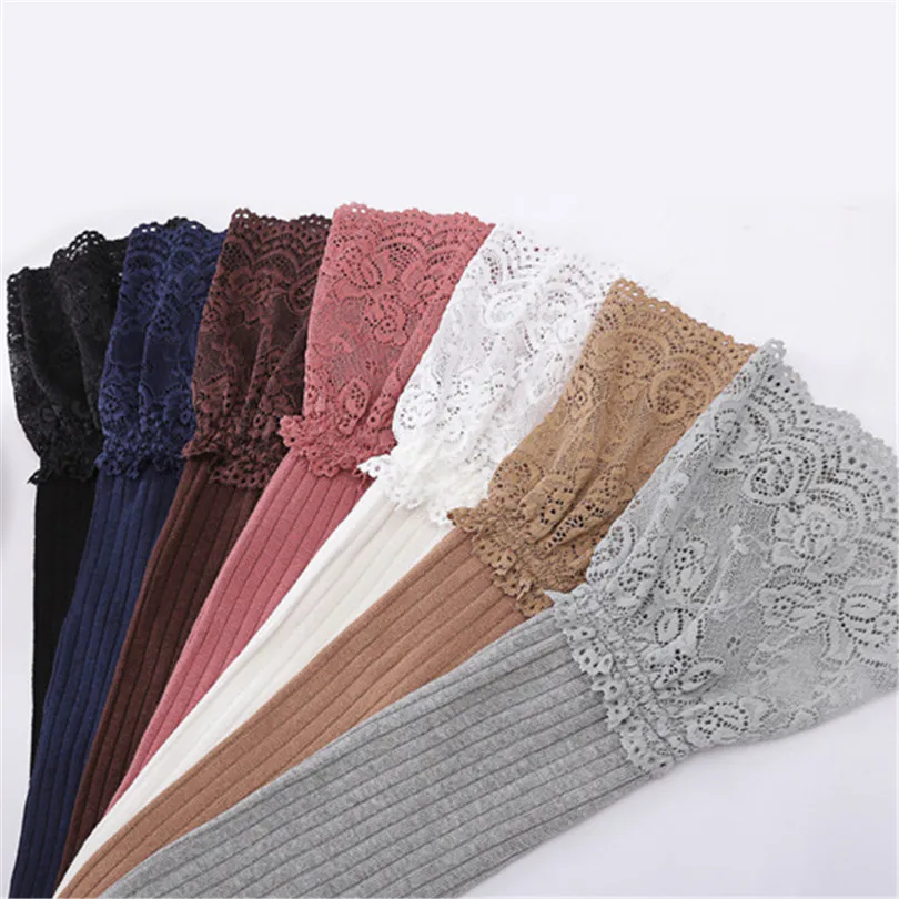 LJCUIYAO Новые Модные Полосатые чулки до бедра женские белые кружевные хлопковые