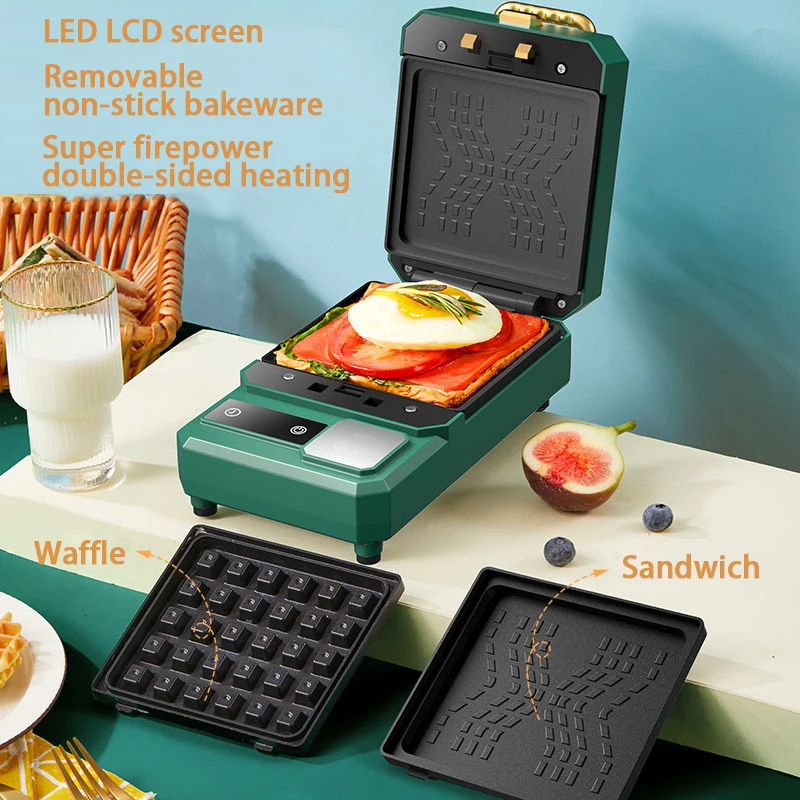 

LED Smart LCD Screen Sandwich Maker Home Multifunctional Waffle Maker Mini Light Food Maker Breakfast Maker 220V Bread Maker