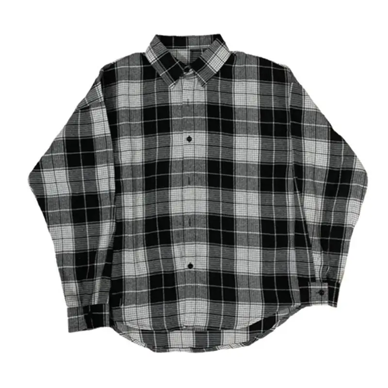 Fashion Japanese Vintage Plaid Shirt Korean Style Long Sleeve Loose Casual Harajuku Oversized Button Up Tartan Shirt