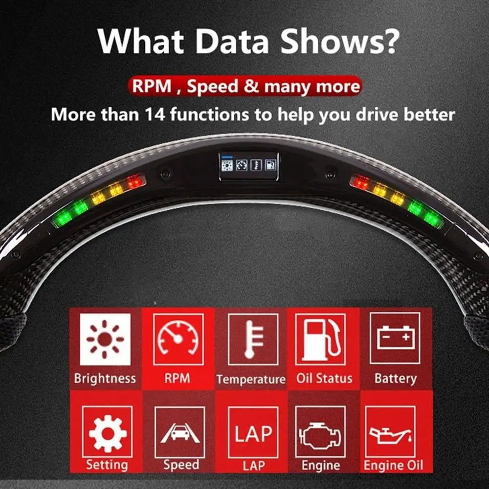 

LED Shift Lights Display Carbon Fiber Steering Wheel Alcantara Hand Grips Fit For Nissan 370z 2009-2020