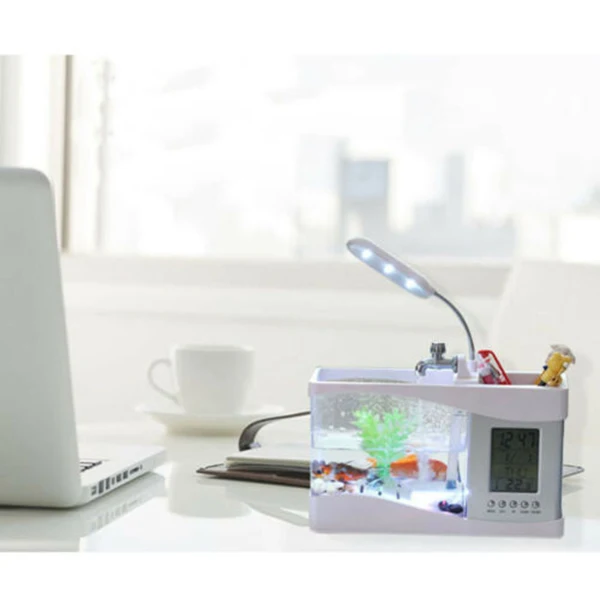 Новый USB настольный мини аквариум для аквариума светодиодный светильник ЖК экран