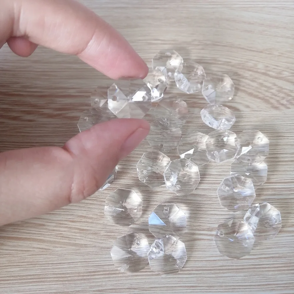Camal 20pcs Clear 14mm Crystal Octagonal Loose Beads Two Holes Prisms Chandelier Lamp Parts Accessories DIY Wedding Centerpiece