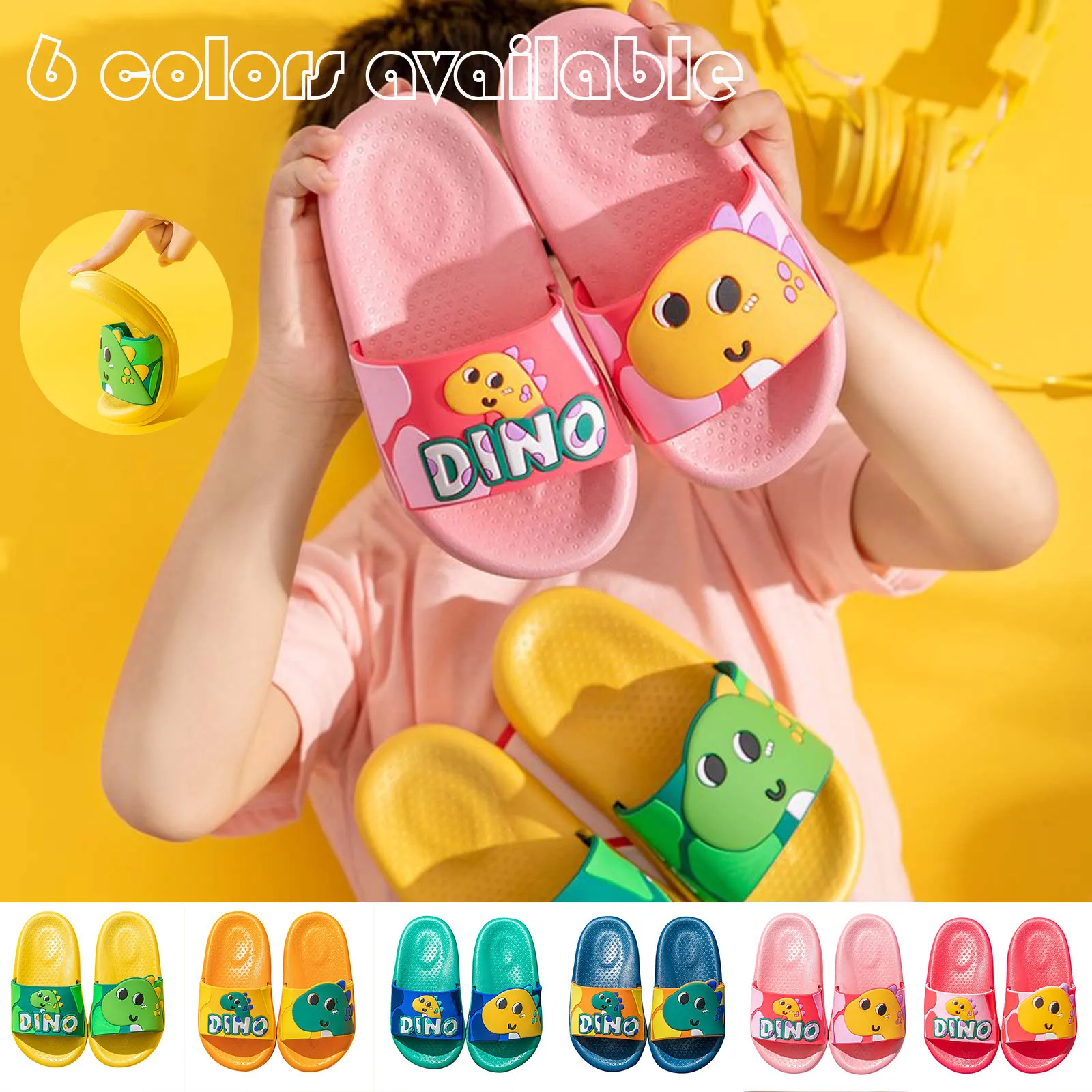 

Нескользящие сандалии с мультипликационным динозавром для мальчиков и девочек, домашние пляжные Тапочки для купания, Тапочки, Нескользящи...