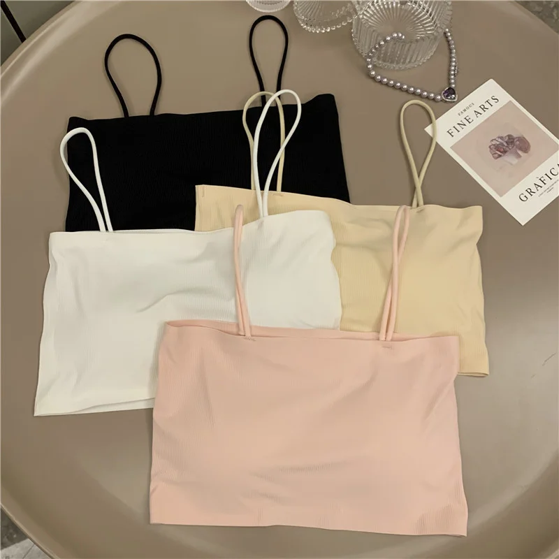 Шелковый топ на бретельках женский простой нижнее белье тонкий бесшовный без