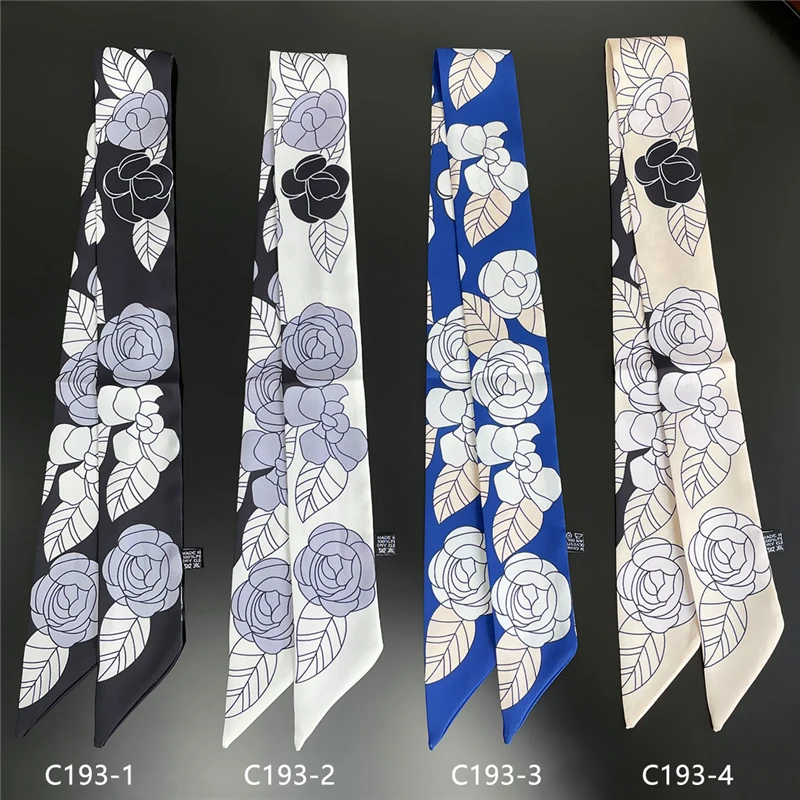 

Romantic turban rose flower print luxury brand women's small long silk scarf handbag scarf ribbon ladies neck scarf M69