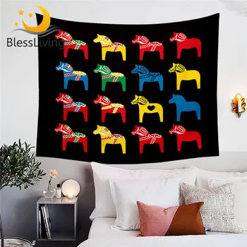 BlessLiving Ethnic Horse Tapestry Colorful Foal Wall Hanging Animal Bedspreads Red Yellow Tapisserie Vivid Decorative Home Decor 1