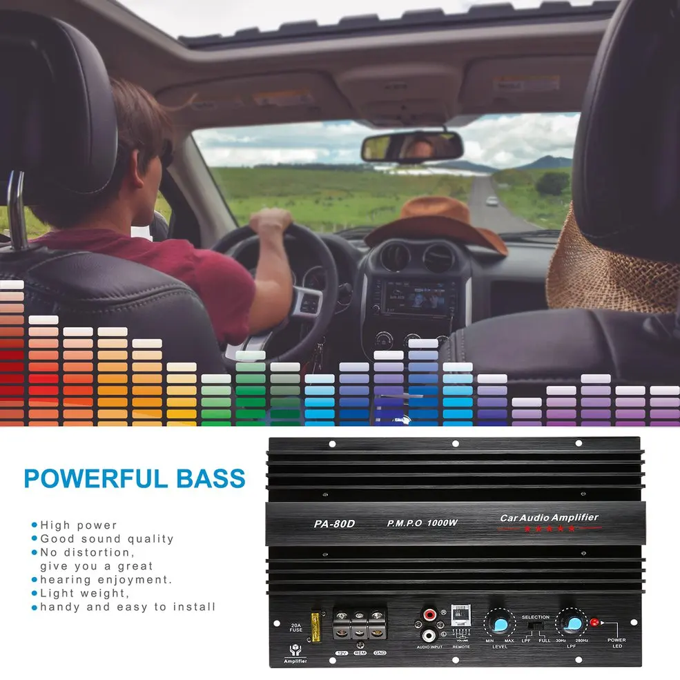12V 1000W Amplifier Board Mono Car Audio Power Powerful Bass Subwoofers Amp for Modification PA-80D |