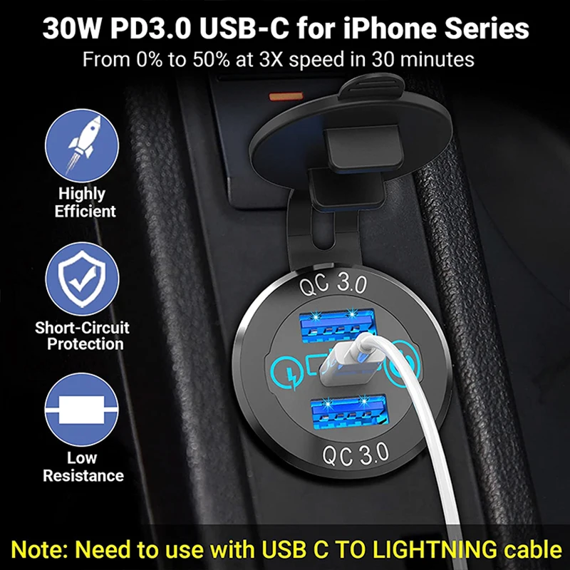 12v24v triple aluminum metal 60w usb c multiple car charger socket pd3 0 two qc3 0 ports with touch switch fast car adapter free global shipping