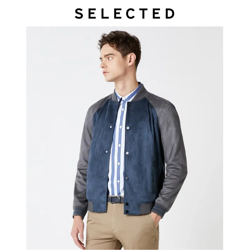 Мужская замшевая куртка с Бейсбольным воротником и рукавами реглан|Мужские