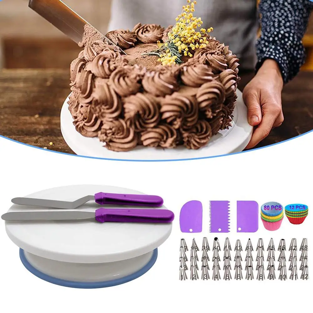 

219PCS Cake Decorating Supplies Kit with Russian Piping Tips Turntable Pastry Bag Baking Tools for Beginners
