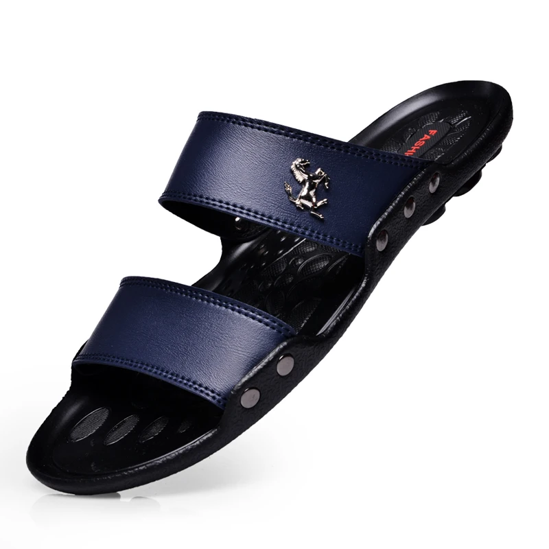 Фото YEINSHAARS Casual Famous Brand Men Sandals Shoes Slippers Summer Flip Flops Beach Men Shoes Leather Sandalias Zapatos Hombre №5