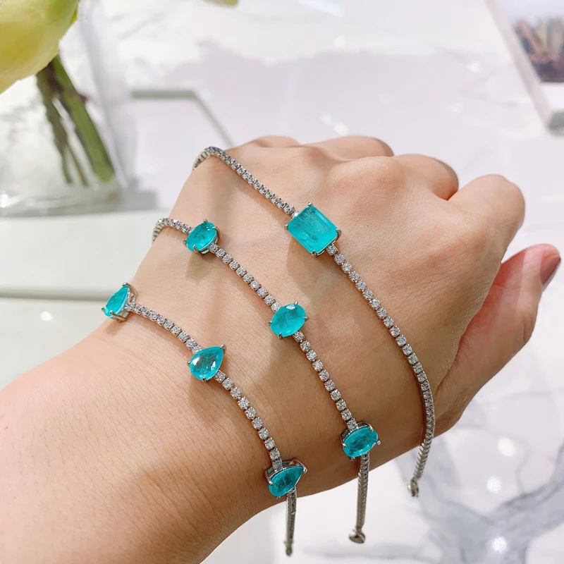 FFGEMS Paraiba Турмалин Изумрудный драгоценный камень бриллианты браслет